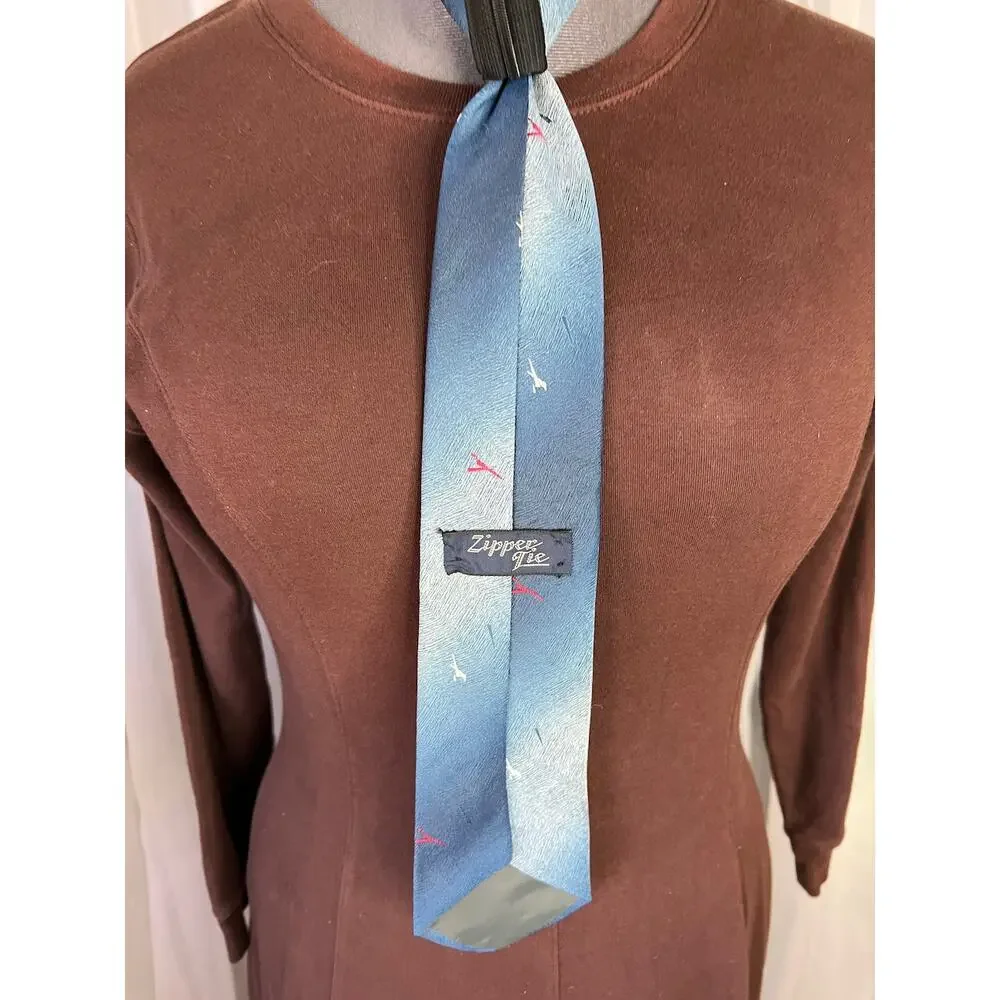 vintage zipper tie 1980s blue ombre red white